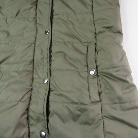 Arizona Jean Co. Army Green Camouflage Puff Vest Snap Front With Hood Size L - Picture 5 of 11